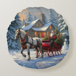 Christmas One-horse Sleigh Santa Round Pillow