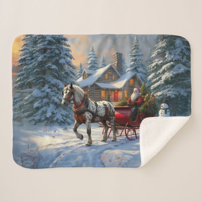 Christmas One-horse Sleigh Santa Sherpa Blanket (Front (Horizontal))