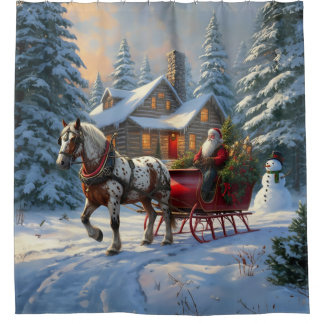 Christmas One-horse Sleigh Santa Shower Curtain