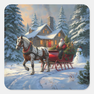 Christmas One-horse Sleigh Santa Square Sticker