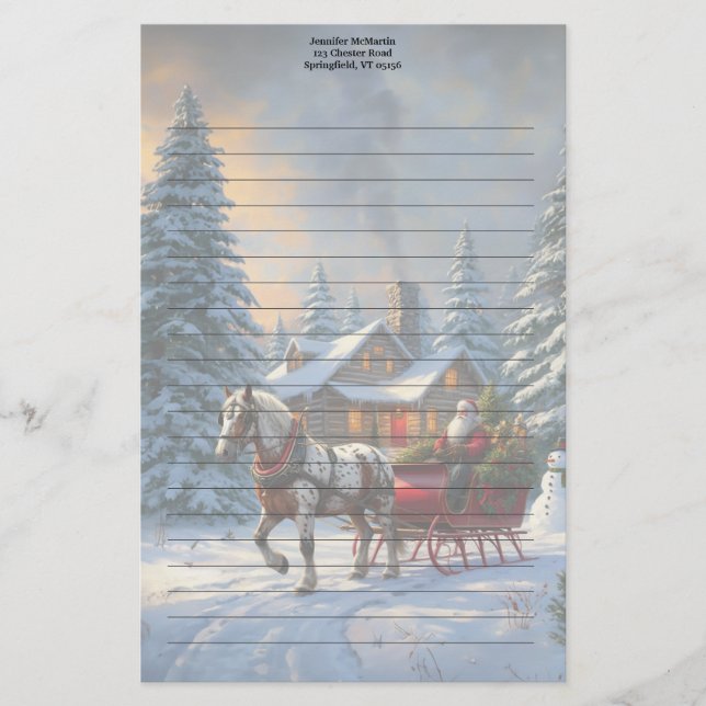 Christmas One-horse Sleigh Santa Stationery (Front)