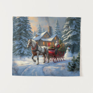 Christmas One-horse Sleigh Santa Tapestry