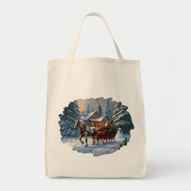 Christmas One-horse Sleigh Santa Tote Bag (Front)