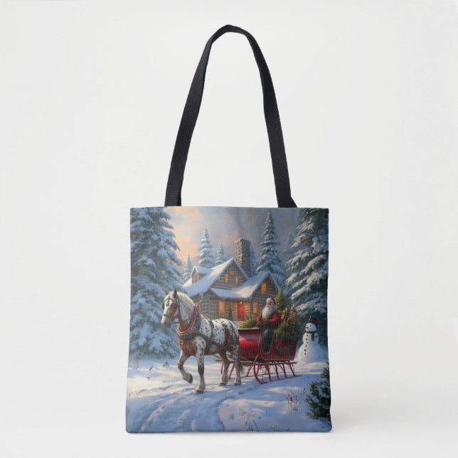 Christmas One-horse Sleigh Santa Tote Bag (Front)