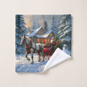 Christmas One-horse Sleigh Santa Wash Cloth