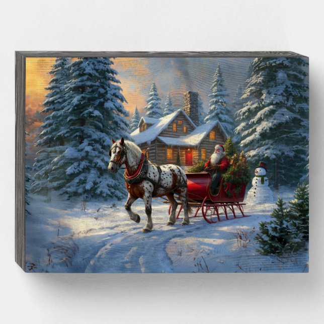 Christmas One-horse Sleigh Santa Wooden Box Sign (Front Horizontal)