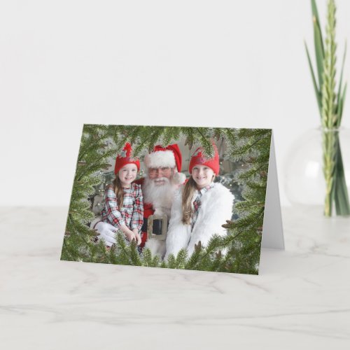 Christmas One Photo with Pine Branches Frame Holiday Card