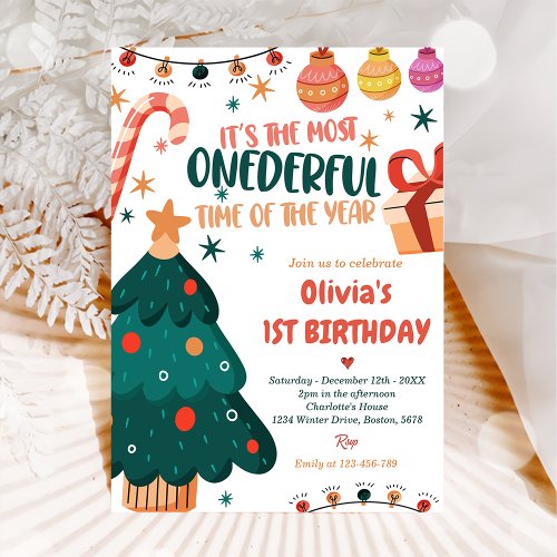 Christmas Onederful Birthday Party Invitation