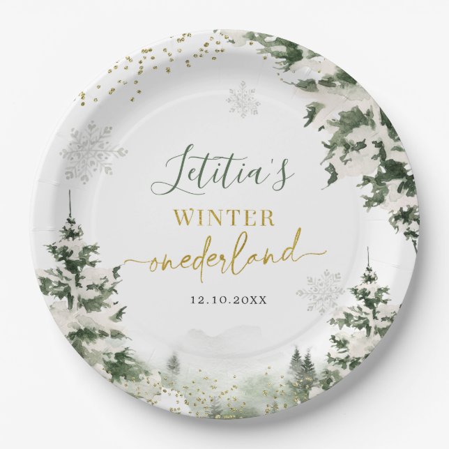Christmas Onederland Winter Forest First Birthday Paper Plates (Front)