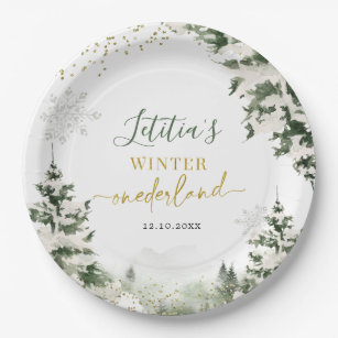 Christmas Onederland Winter Forest First Birthday Paper Plates