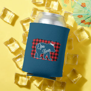 Christmas Opa Bear Christmas Red Plaid Buffalo Fam Can Cooler