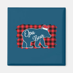 Christmas Opa Bear Christmas Red Plaid Buffalo Fam Magnet