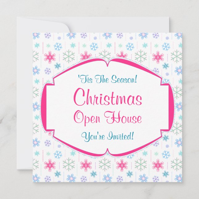 Christmas Open House Colorful Snowflakes Invitation (Front)