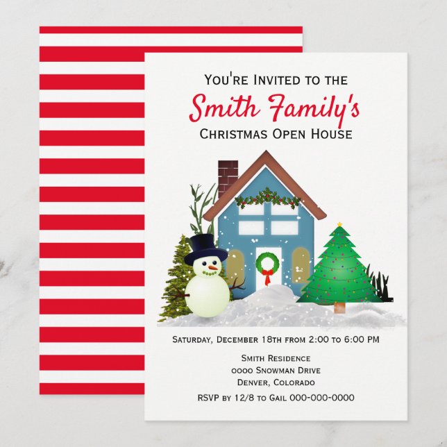 Christmas Open House Family Style Holiday  Invitation (Front/Back)