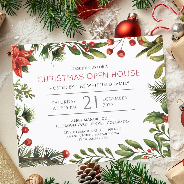 Christmas Open House Holiday Party Invitation (Christmas Open House Holiday Party Invitation)