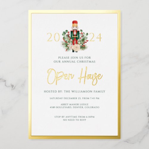 Christmas Open House Nutcracker Script Gold Foil Invitation