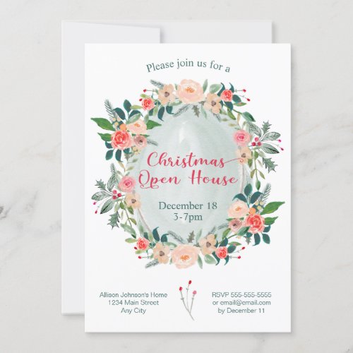 Christmas Open House Party Winter Floral Invitation