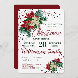 Christmas Open House Poinsettia Flower Invitation