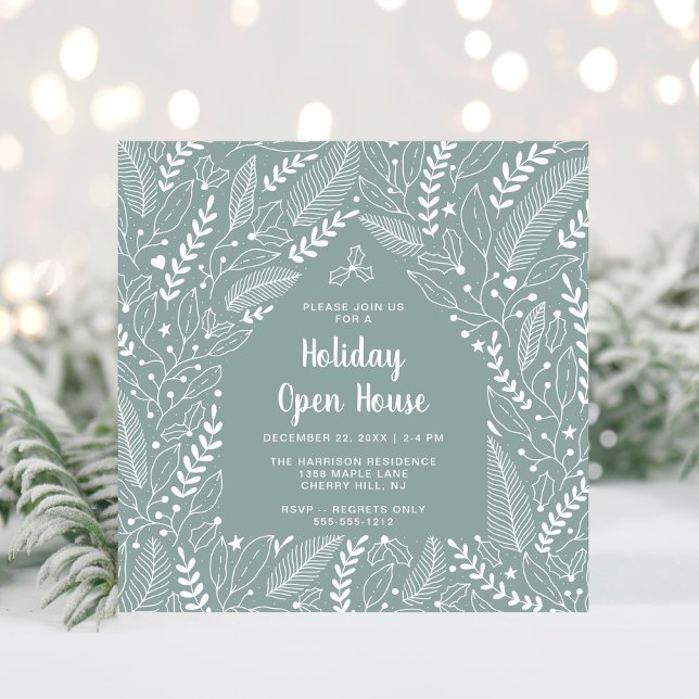 Christmas Open House Seasonal Floral Sage Green Invitation (Creator Uploaded)