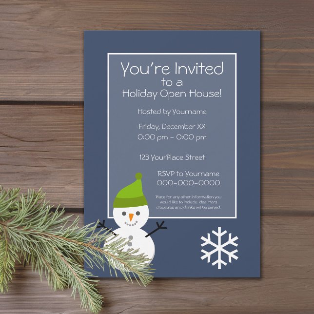 Christmas Open House - Snowman navy blue Invitation (Holiday Open House Party Invitation)