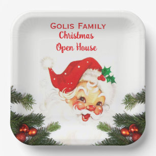 Christmas Open House Vintage Santa Claus Paper Plates