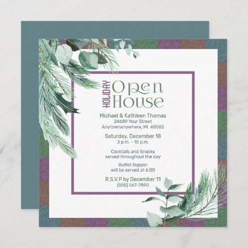 Christmas Open House Watercolor Foliage Modern Invitation