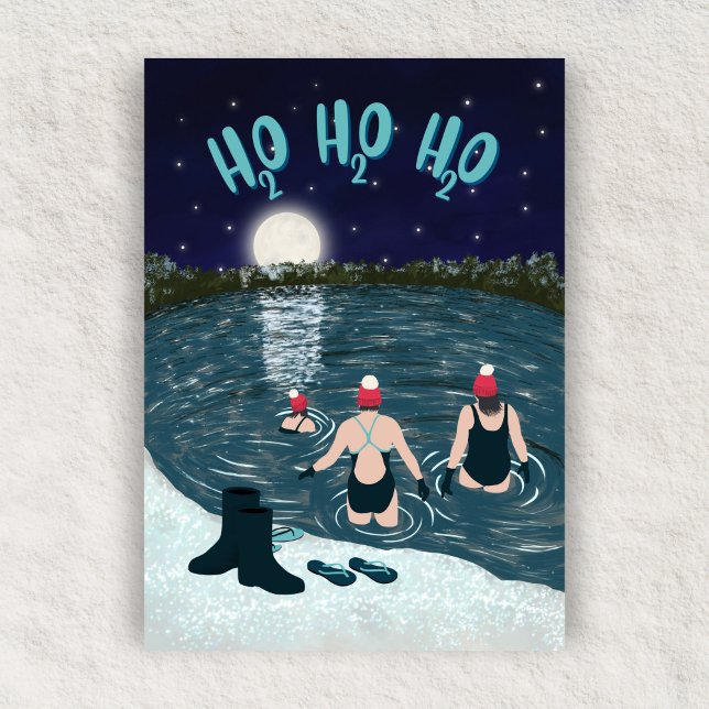 Christmas Open Water Swimming In The Snow At Night Holiday Card (Creator Uploaded)
