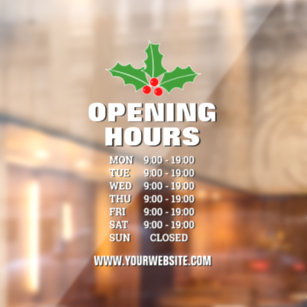 Christmas opening hours shop sign Window Cling