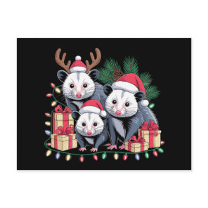 Christmas Opossum Santa Hat Antlers Xmas Lights Holiday Postcard