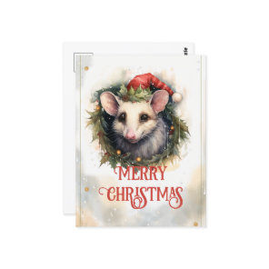 Christmas opossum Watercolor Postcard