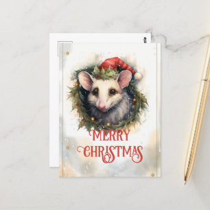 Christmas opossum Watercolor Postcard