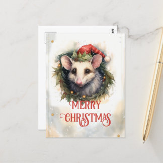 Christmas opossum Watercolor Postcard