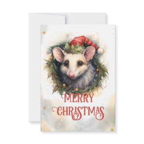 Christmas opossum Watercolor Thank You Card