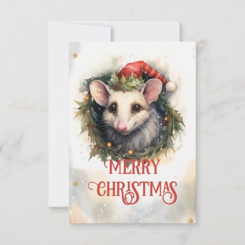 Christmas opossum Watercolor Thank You Card