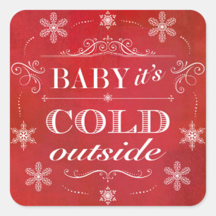 Christmas or Apres-Ski Red and White Snowflakes Square Sticker