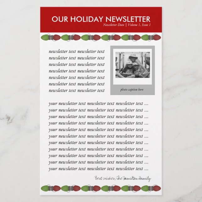Christmas or Holiday Family Newsletter Template Stationery (Front)