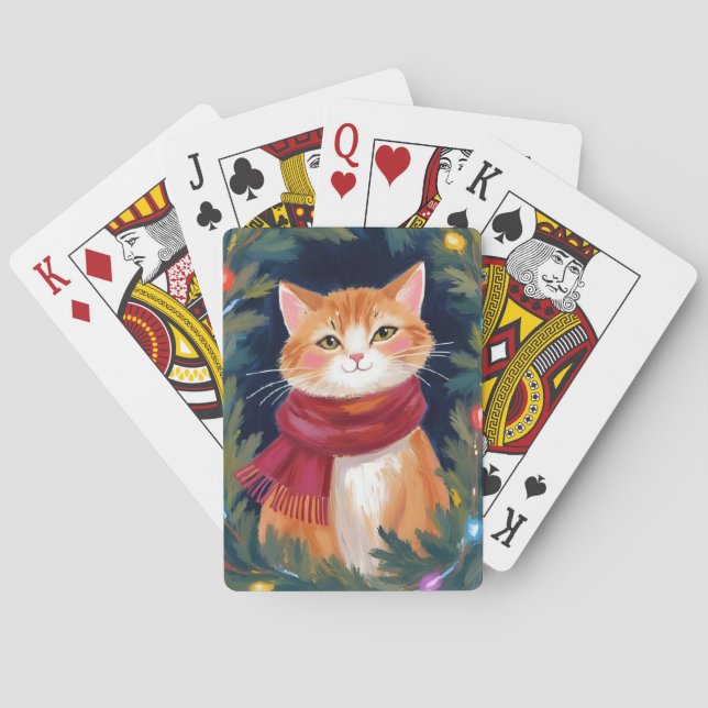 Christmas Orange Cat Festive Pet Poker Cards (Back)