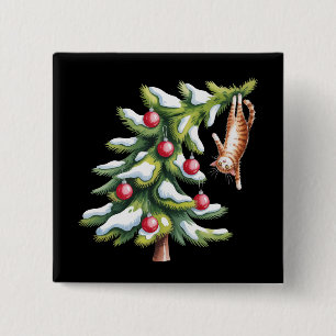 Christmas Orange Cat Tree Cats Lover Family Xmas Button