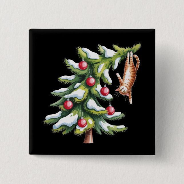 Christmas Orange Cat Tree Cats Lover Family Xmas Button (Front)