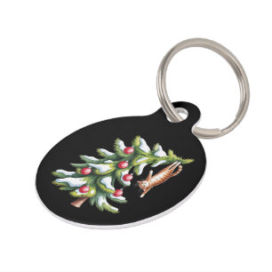 Christmas Orange Cat Tree Cats Lover Family Xmas Pet ID Tag