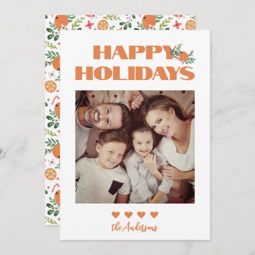 Christmas Orange Green Modern Family Photo Happy  Holiday Card