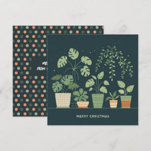 Christmas Orange Green Potted Plants Holiday Card