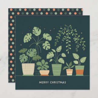 Christmas Orange Green Potted Plants Holiday Card