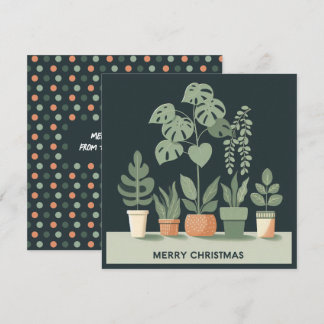 Christmas Orange Green Potted Plants Holiday Card