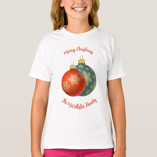 Christmas Orange Ornaments T-Shirt (Front)