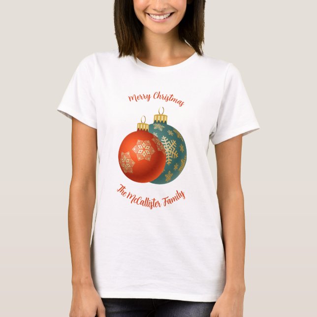 Christmas Orange Ornaments T-Shirt (Front)