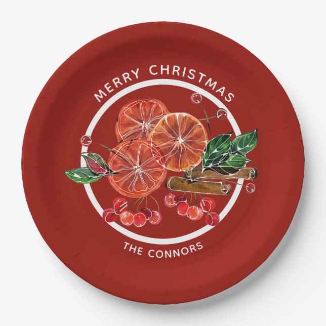 Christmas Orange Slices Cinnamon Sticks Berries Paper Plates (Front)