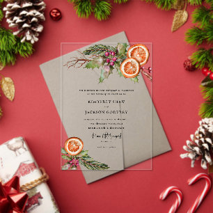 Christmas Orange Slices Mistletoe Wedding Acrylic Invitations