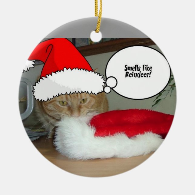 Christmas Orange Tabby Cat Ceramic Ornament (Front)