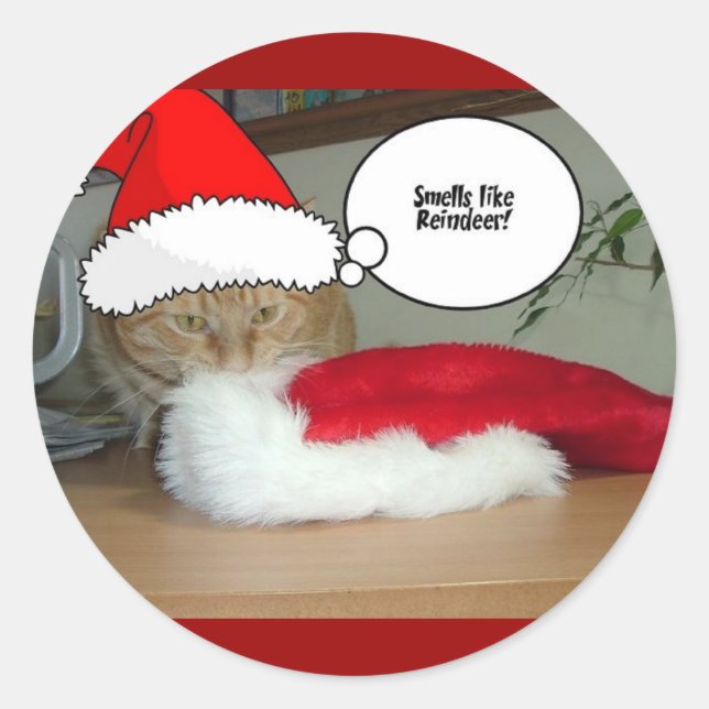 Christmas Orange Tabby Cat Classic Round Sticker (Front)